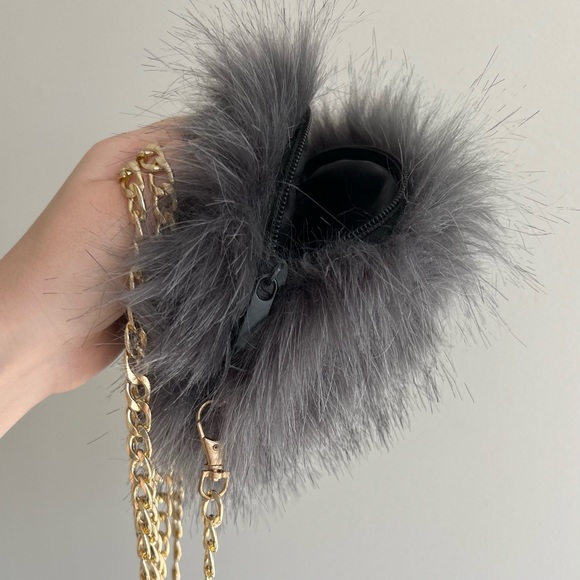 Grey Fluffy Faux Fur Crossbody Purse - Picture 3 of 5